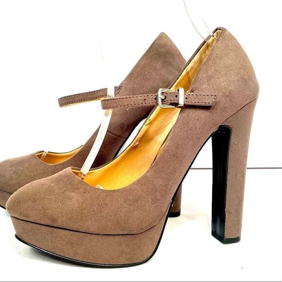 TAUPE SUEDE 5” HEEL PLATFORM ANKLE STRAP ZARA S-7 - Picture 1 of 6